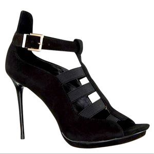 Donald J Pliner Black Suede Stiletto Heel Platform Sandals